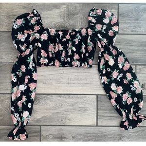 H&M Puff Sleeve Long Sleeve Crop Top Size XS NWOT